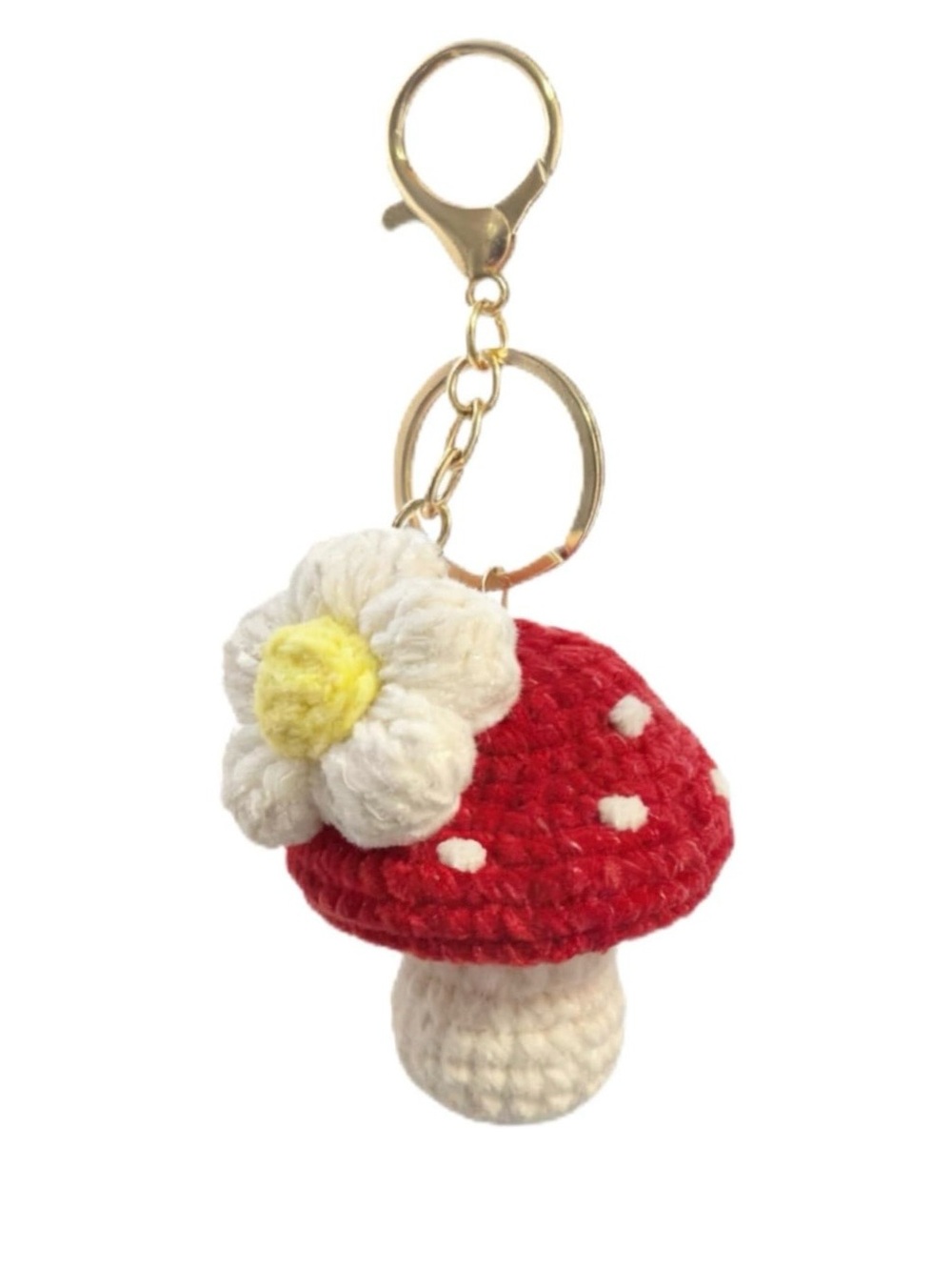 $32.00- Handmade Crocheted Mushroom Daisy Bag Charm Keychain